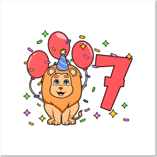 I am 7 with lion - kids birthday 7 years old Posters and Art